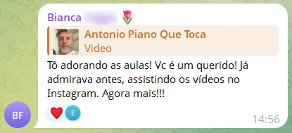 Depoimento de Bianca, aluna do curso (captura de tela)